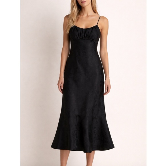 19 Cooper Dresses & Skirts - 19 Cooper Black Floral Jacquard Satin Midi Dress Slip Flare NWT M Cocktail 90s